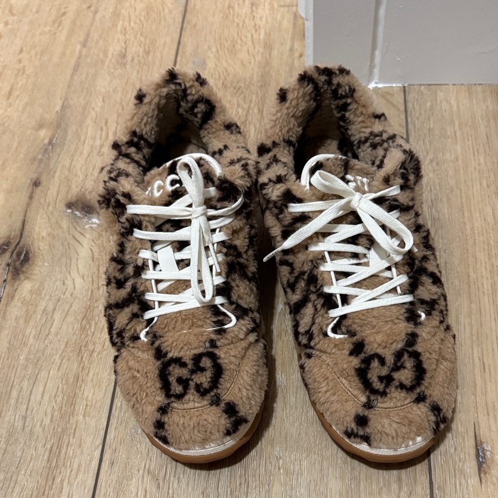 Gucci men’s Brown and Black Fur Sneakers